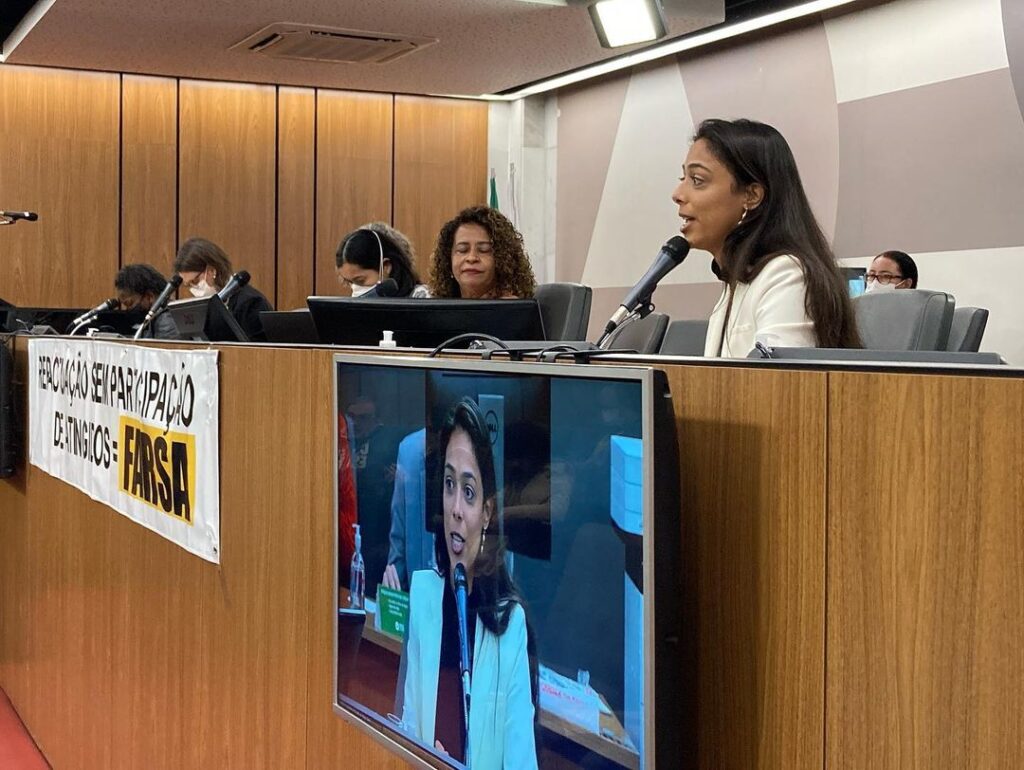 Ísis Táboas, coordenadora da Aedas, durante Audiência Pública.